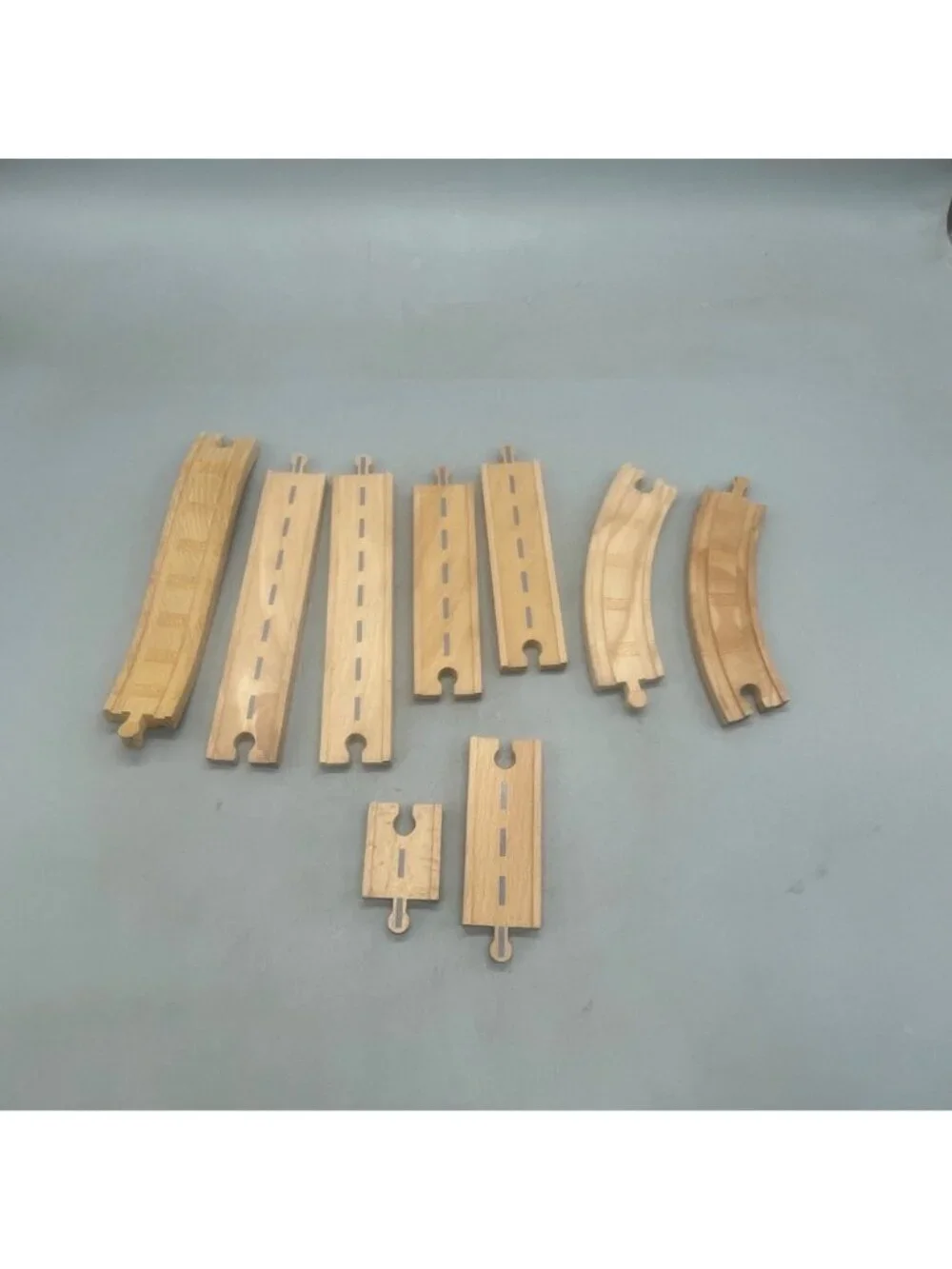 set of 9 Wooden Train Track Pieces Straight Curved Connectors Toy Train Systems